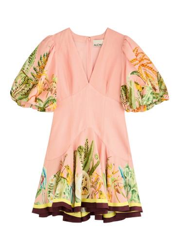 Papaya printed flax-blend mini dress by ALEMAIS