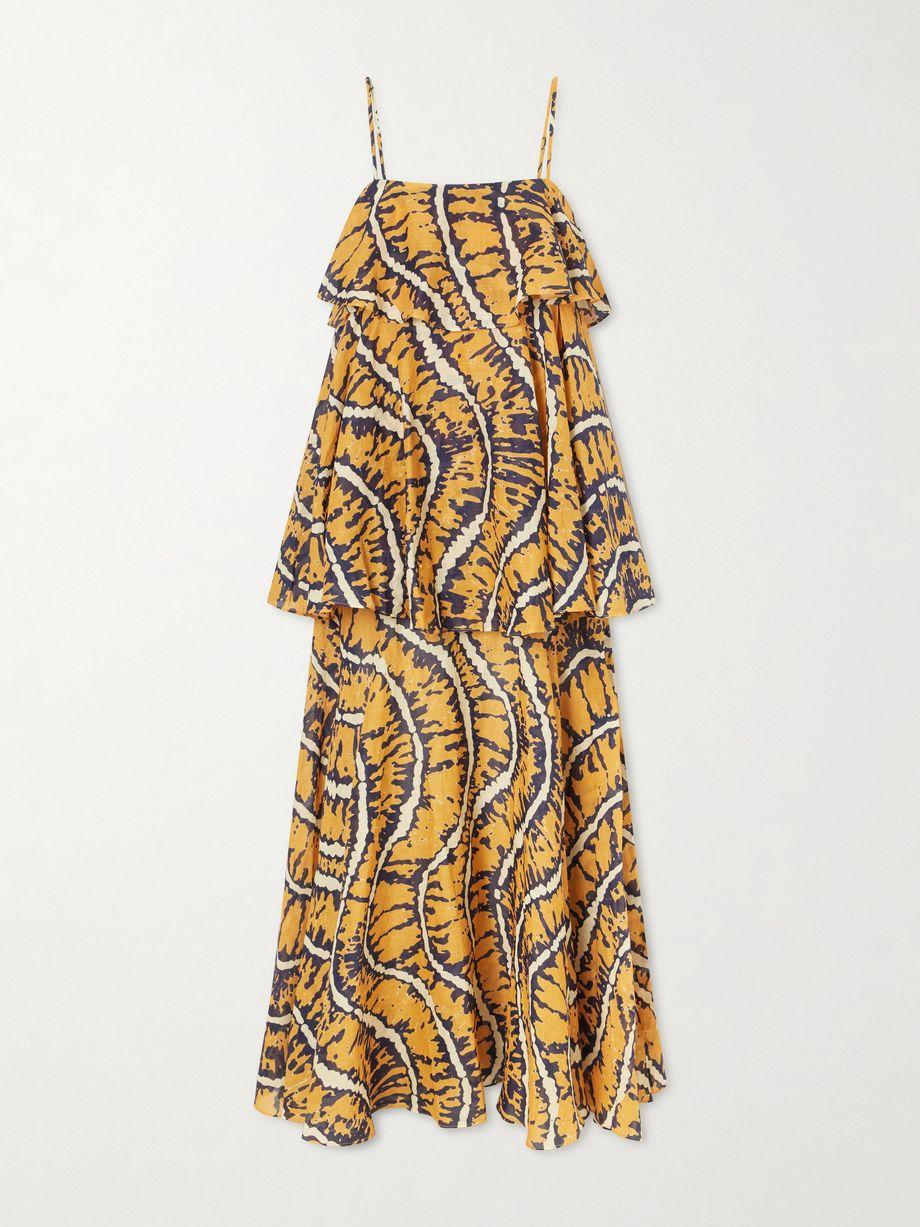 Ripple tiered printed ramie maxi dress by ALEMAIS