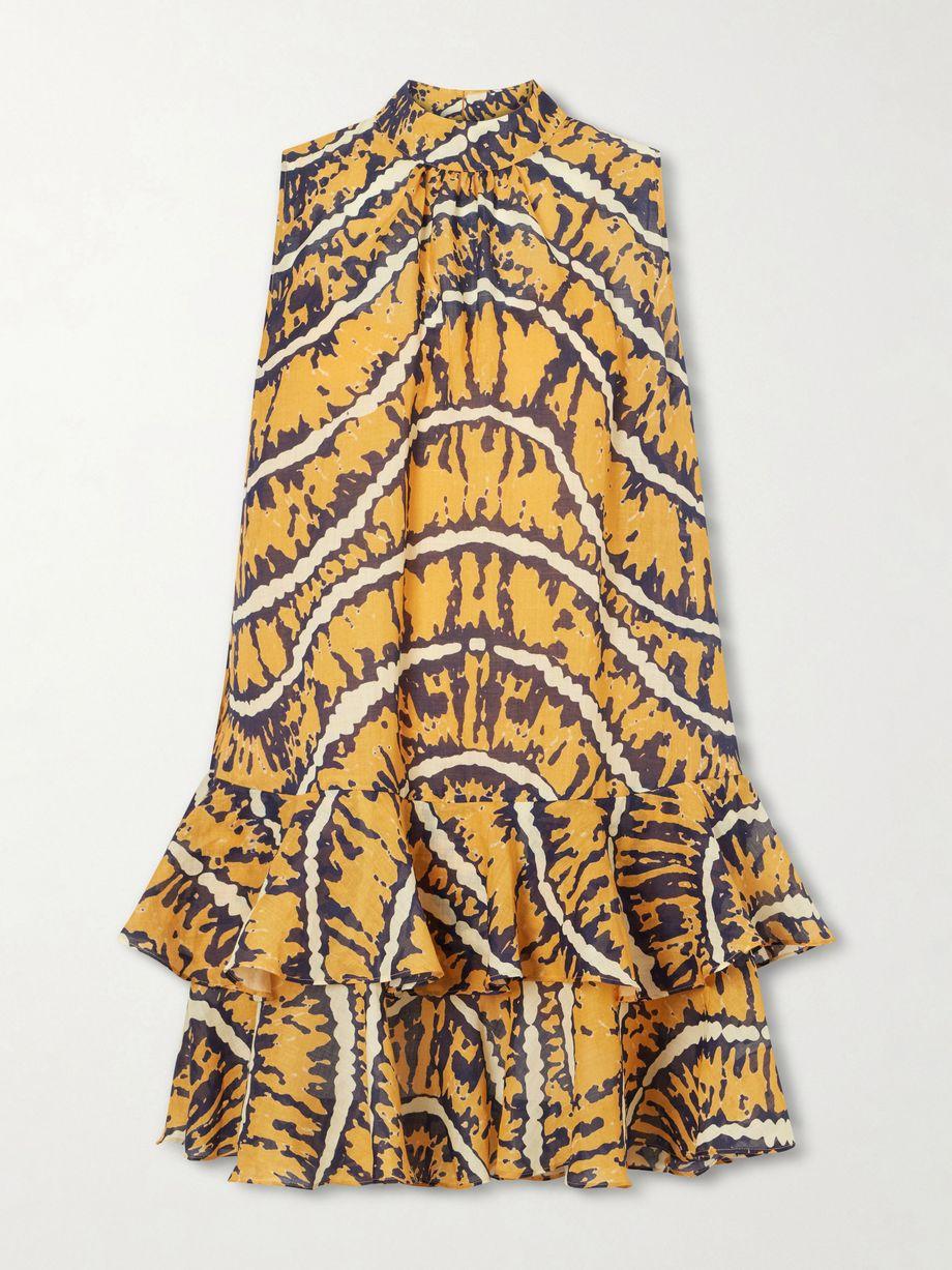 Ripple tiered printed ramie mini dress by ALEMAIS
