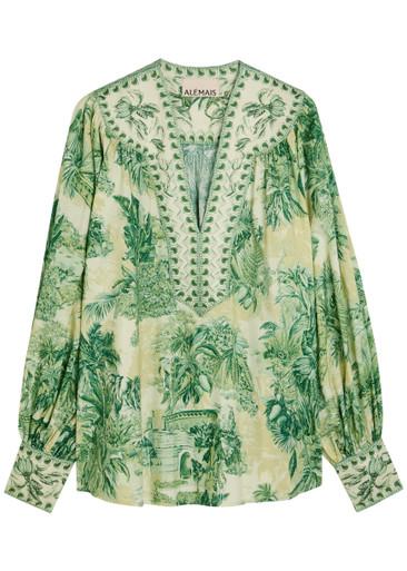 Sara printed cotton and silk-blend blouse by ALEMAIS