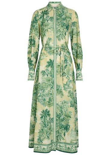 Sara printed cotton and silk-blend midi shirt dress by ALEMAIS