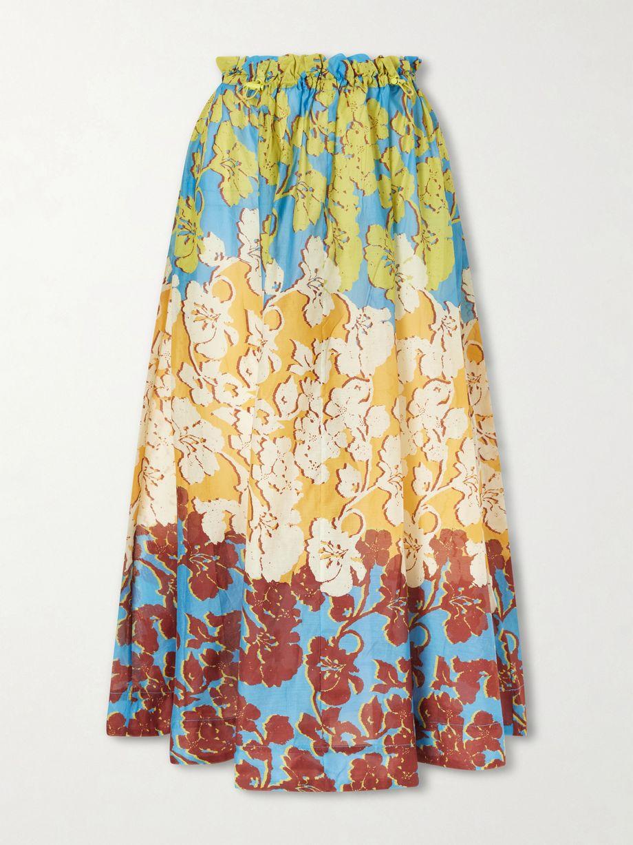 Splice floral-print cotton and silk-blend midi skirt by ALEMAIS