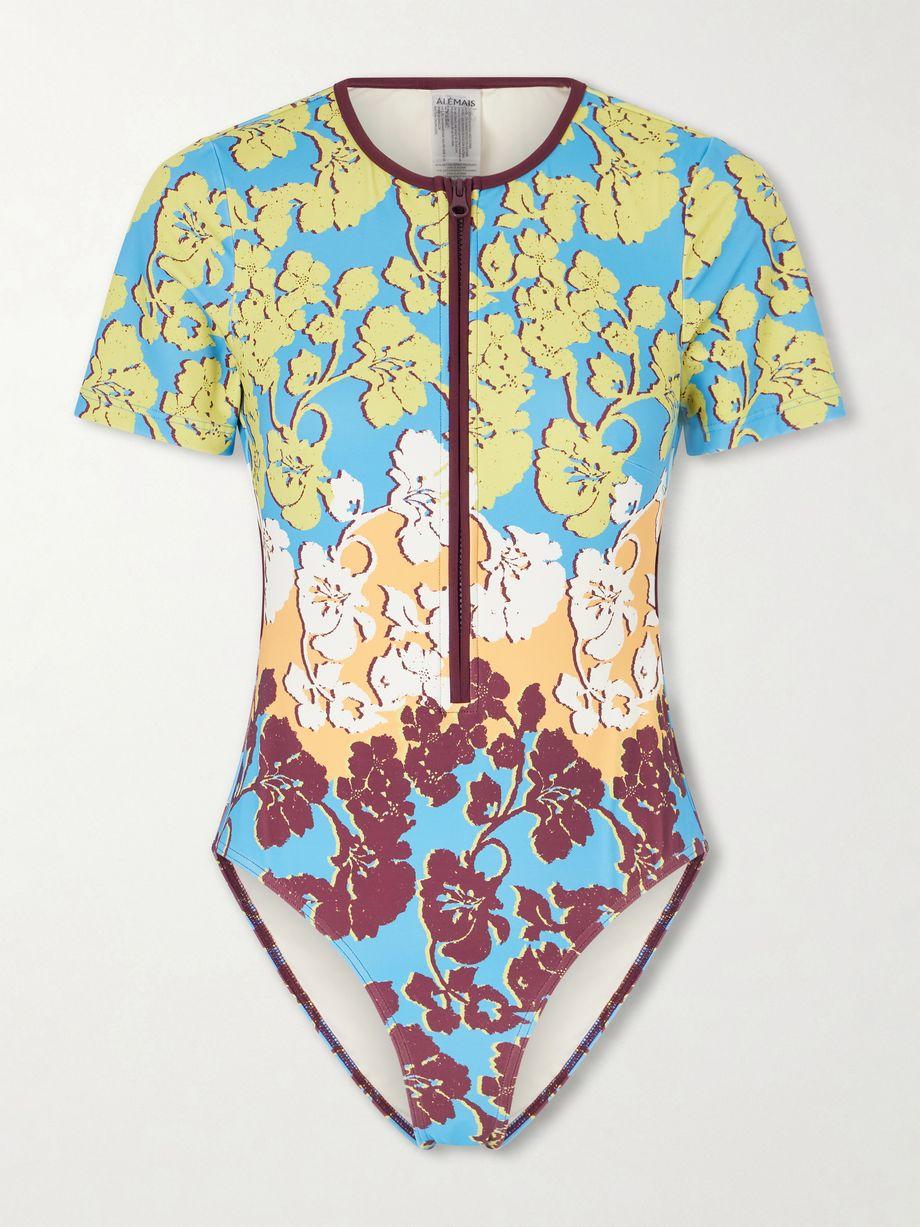 Splice open-back printed half-zip swimsuit by ALEMAIS
