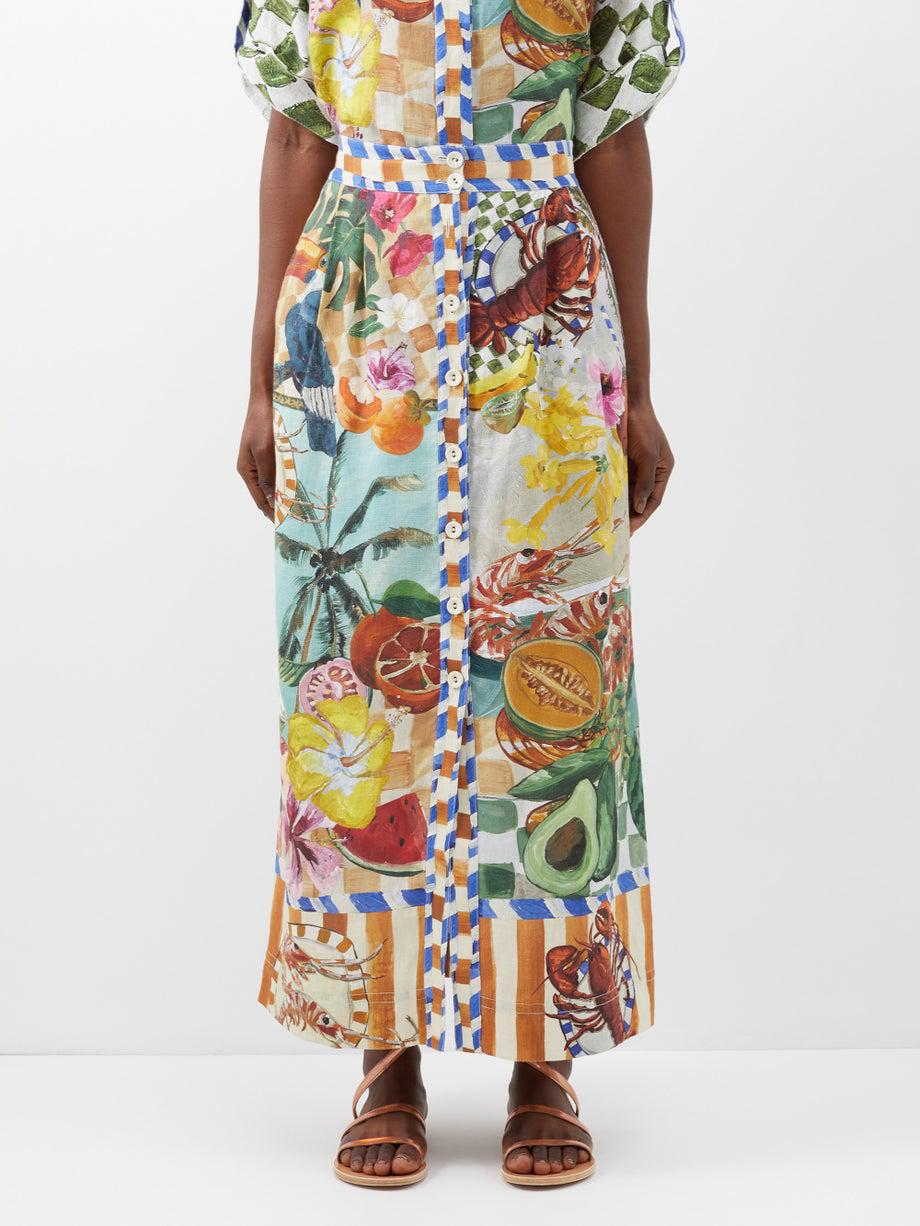 Theo printed linen skirt by ALEMAIS