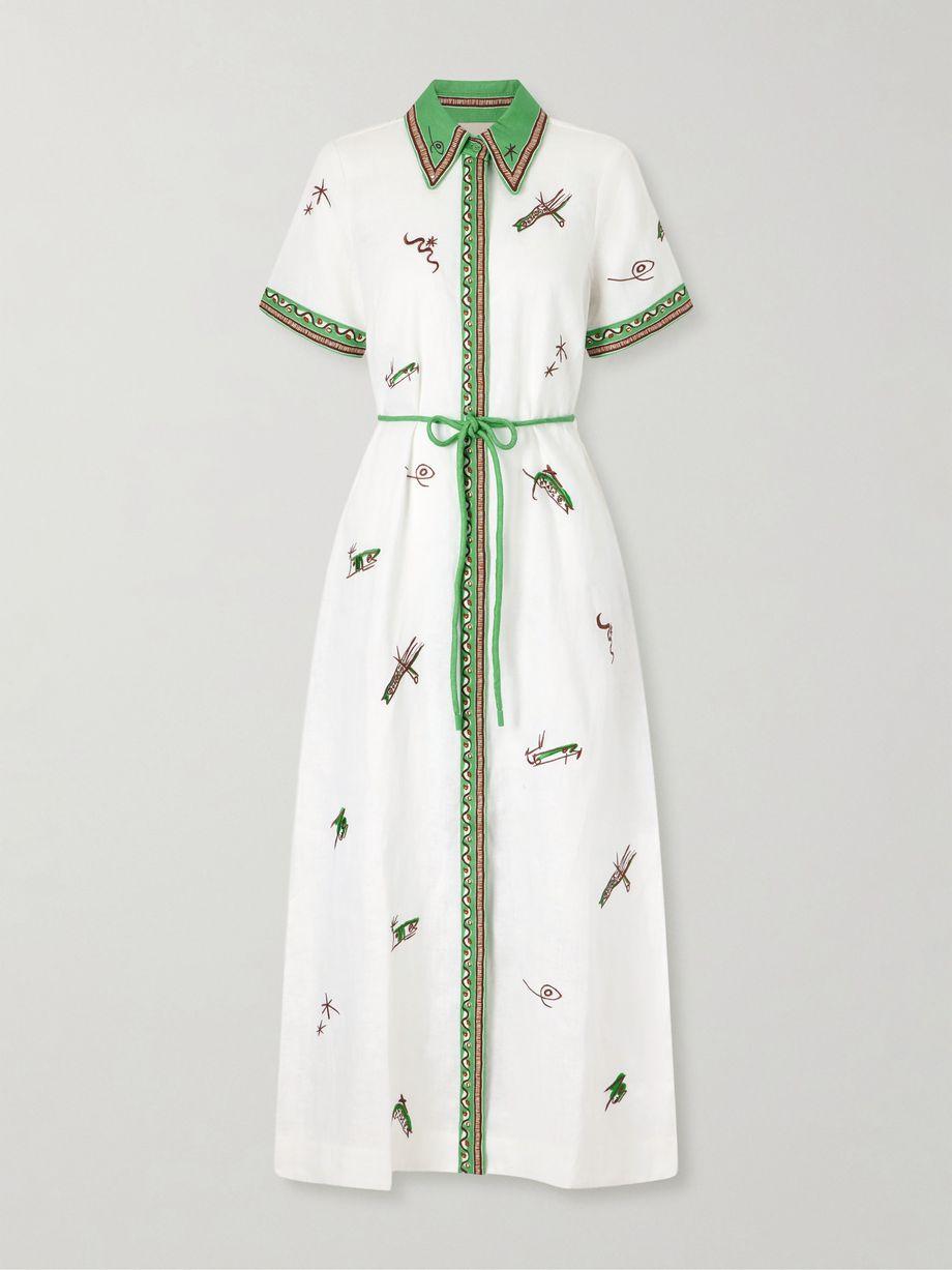 Wanda belted embroidered linen midi shirt dress by ALEMAIS