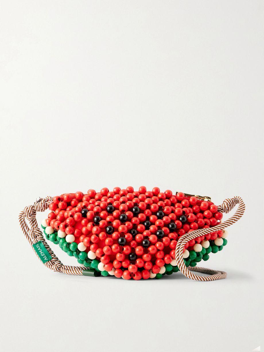 Watermelon beaded wood shoulder bag by ALEMAIS