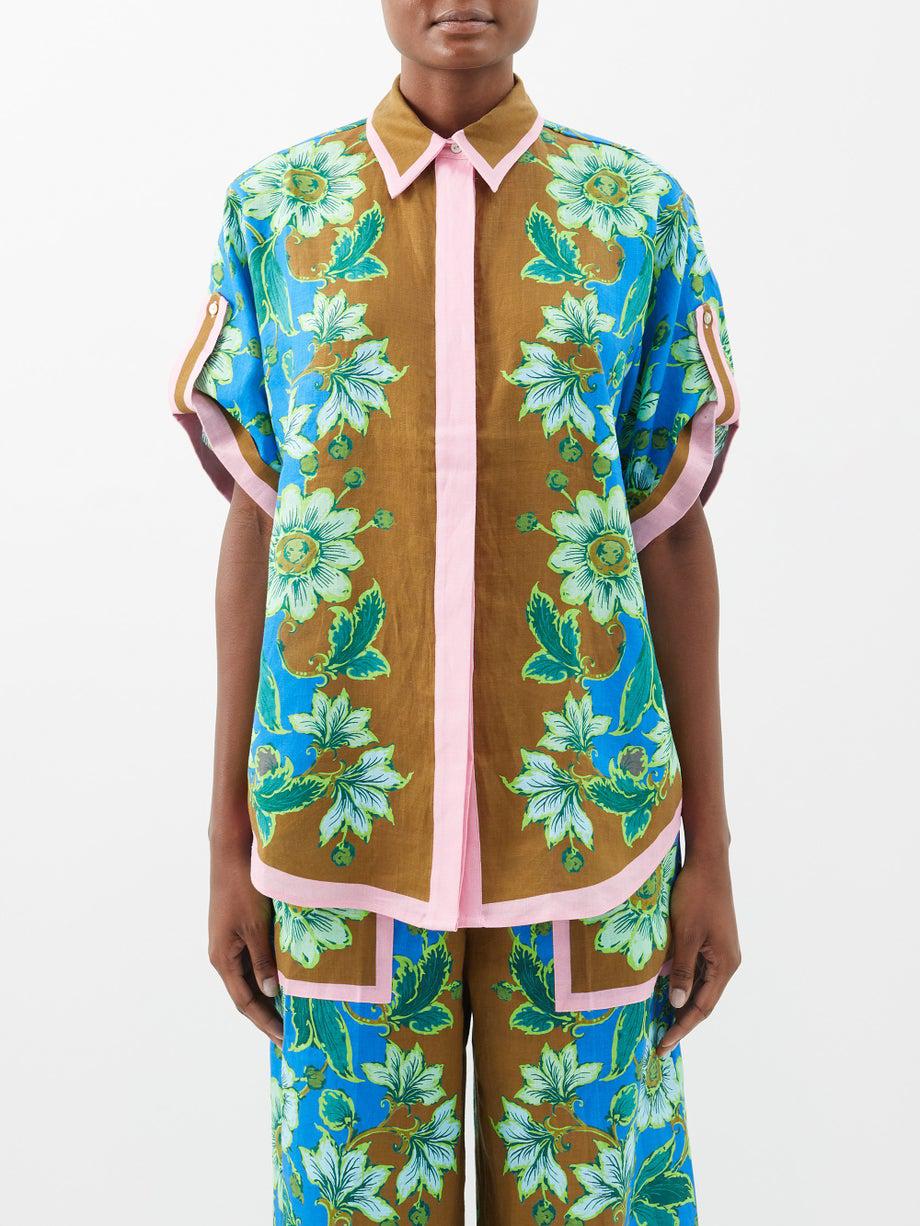 Winnie floral-print linen short-sleeved shirt by ALEMAIS
