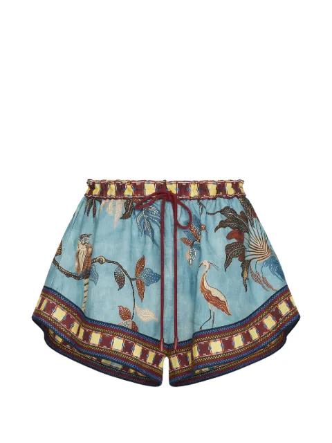 drawstring-fastening bird-print shorts by ALEMAIS