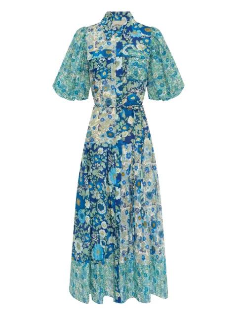puff-sleeve floral maxi dress by ALEMAIS