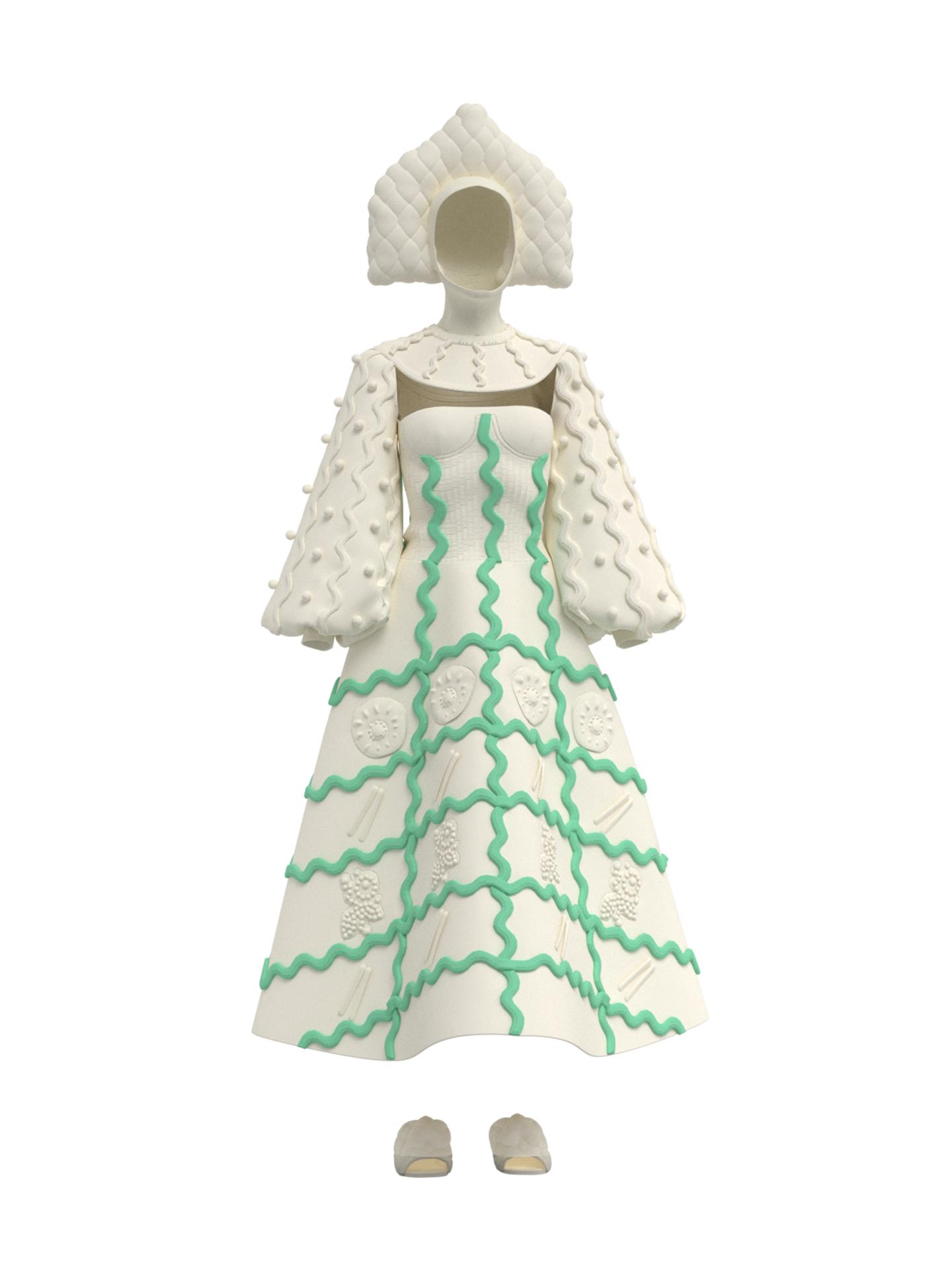 Dress with green zigzag by ALENA AKHMADULLINA