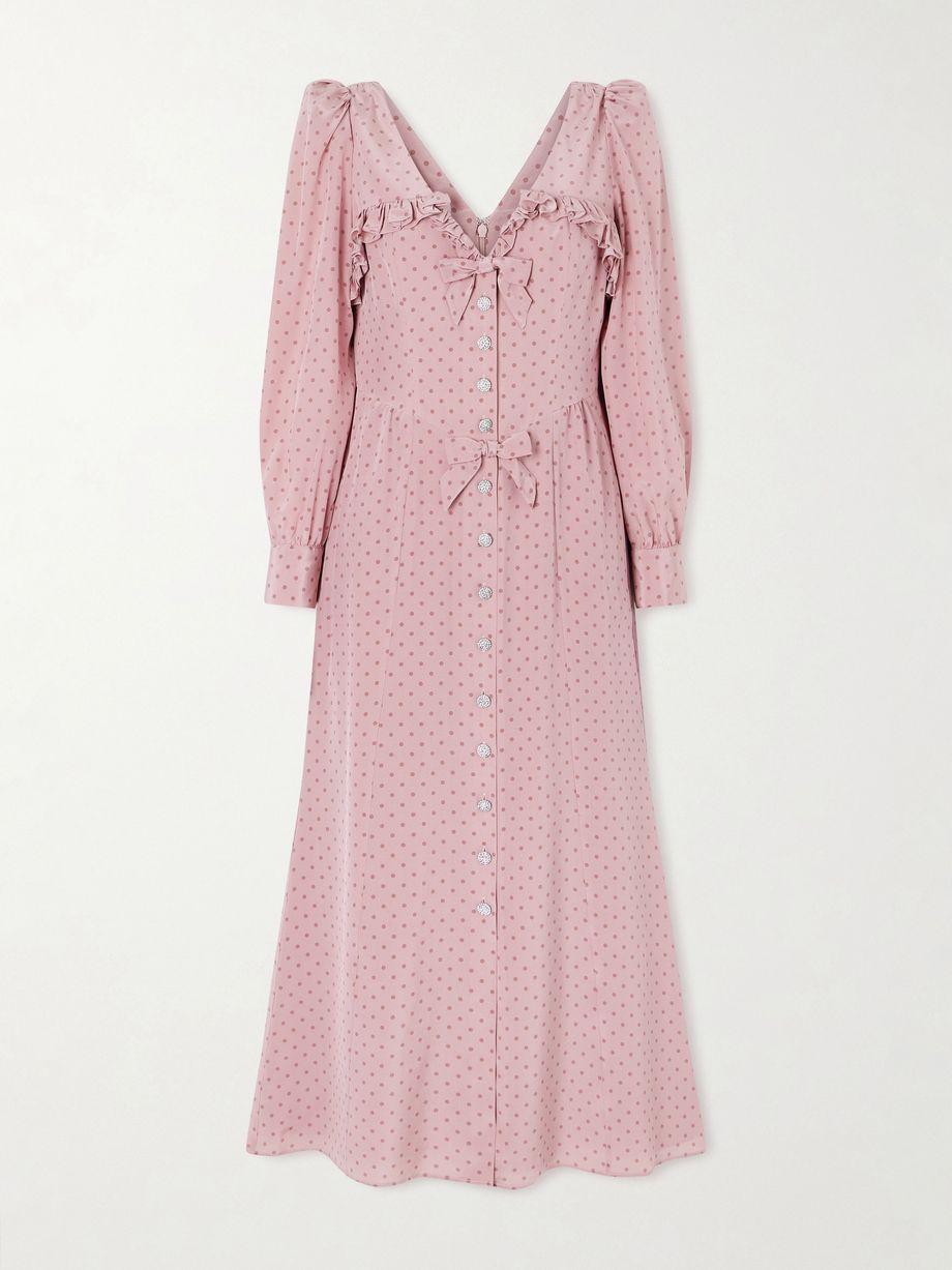 Bow-detailed embellished polka-dot silk midi dress by ALESSANDRA RICH