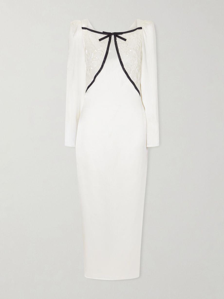 Bow-detailed silk-satin and sequin-embellished lace midi dress by ALESSANDRA RICH