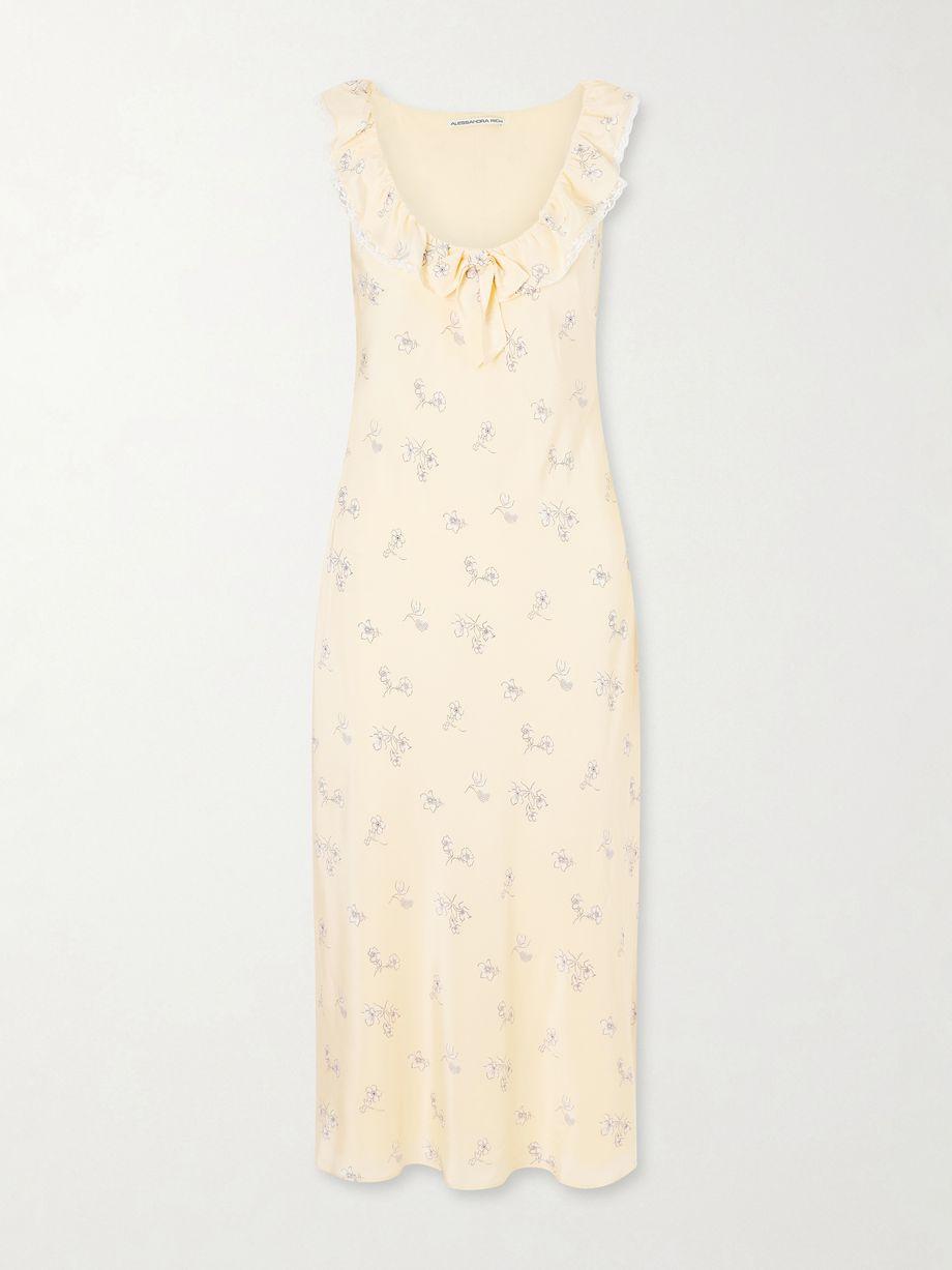Floral-print lace-trimmed silk-satin midi dress by ALESSANDRA RICH