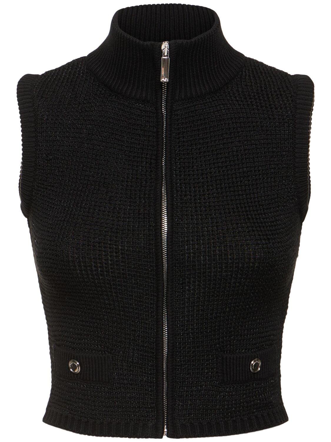 High Neck Sequined Knit Vest W/zip by ALESSANDRA RICH