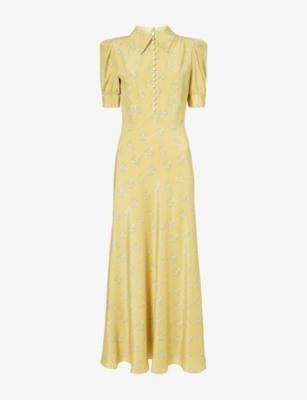 Pointed-Collar Floral-Pattern Silk Midi Dress by ALESSANDRA RICH