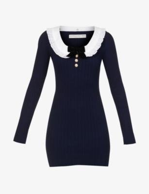 Scoop-neck detachable-collar cotton-blend knitted mini dress by ALESSANDRA RICH