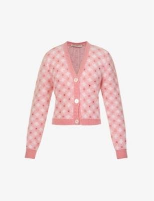 Vichy rhinestone-embellished mohair wool-blend knitted cardigan by ALESSANDRA RICH