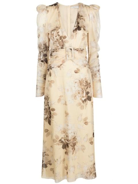 floral-print belted silk dress by ALESSANDRA RICH