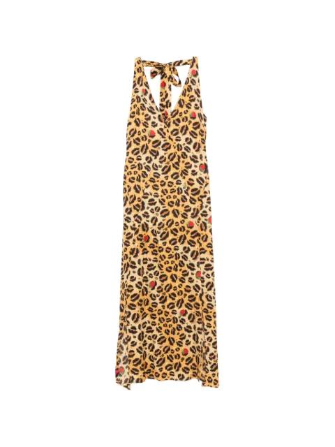 animal-print tie-neck maxi dress by ALESSANDRO ENRIQUEZ