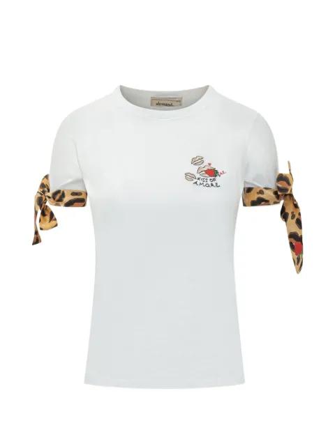kiss-embroidered tie-cuff T-shirt by ALESSANDRO ENRIQUEZ