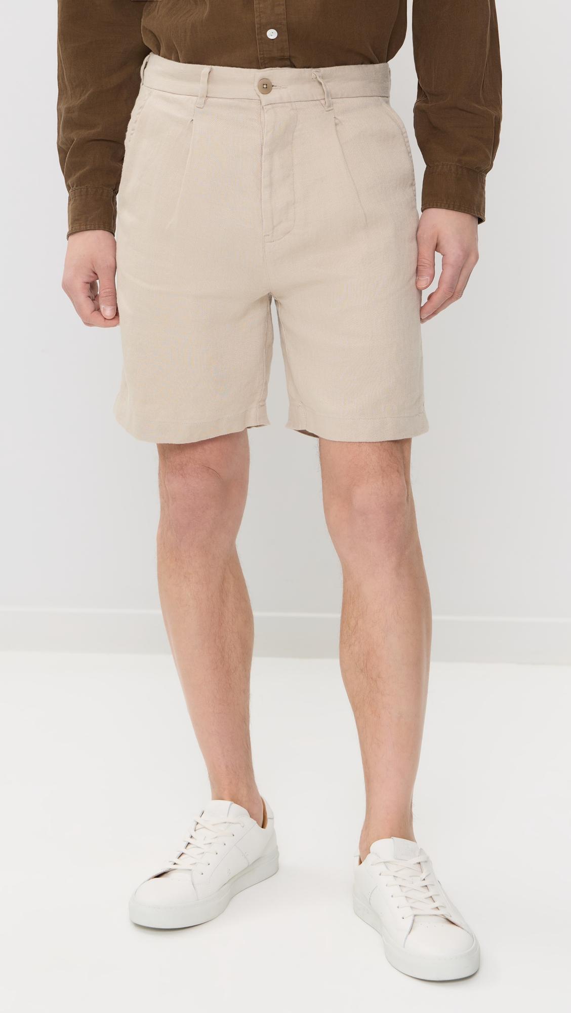 Pleated Linen Alta Shorts 7" by ALEX CRANE