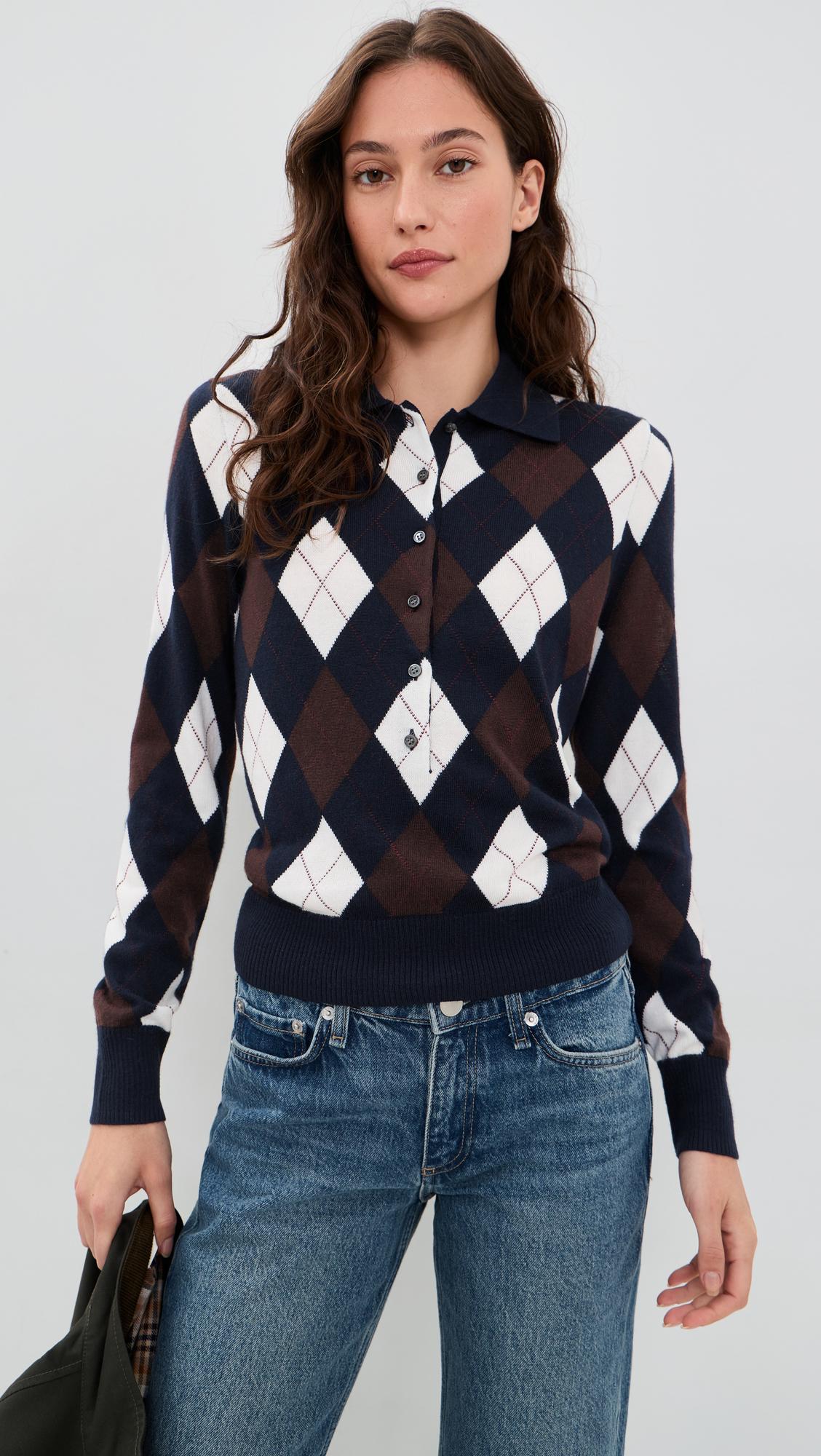 Long Wool Argyle Placket Polo by ALEX MILL
