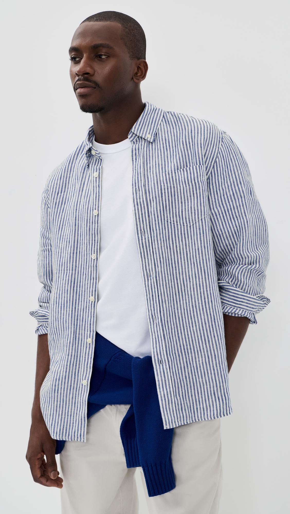 Mill Dress Shirt In Linen Stripe by ALEX MILL