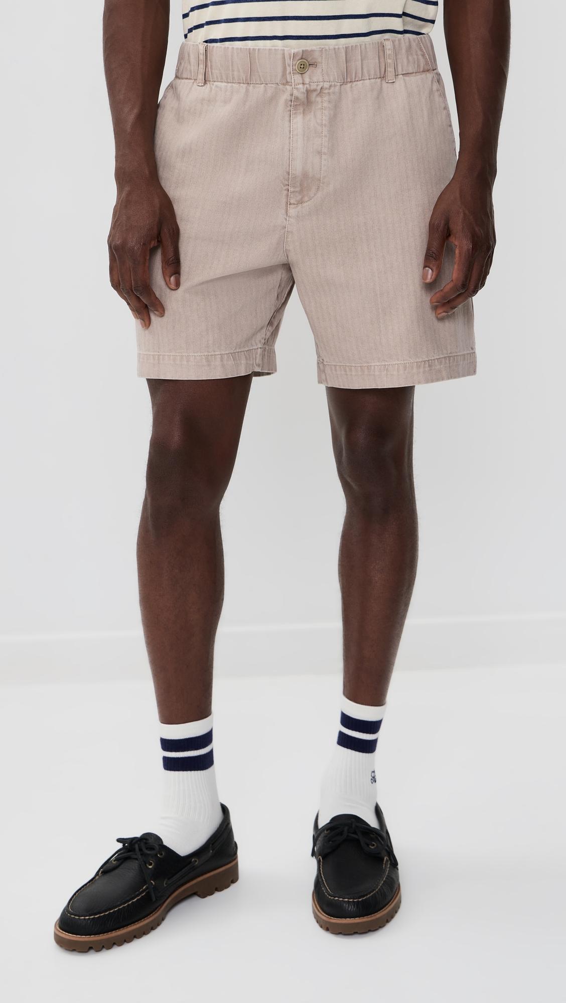 Pull On Shorts In Cotton Herringbone 7" by ALEX MILL