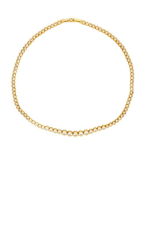 Alexa Leigh Bezel Tennis Necklace in Metallic Gold by ALEXA LEIGH