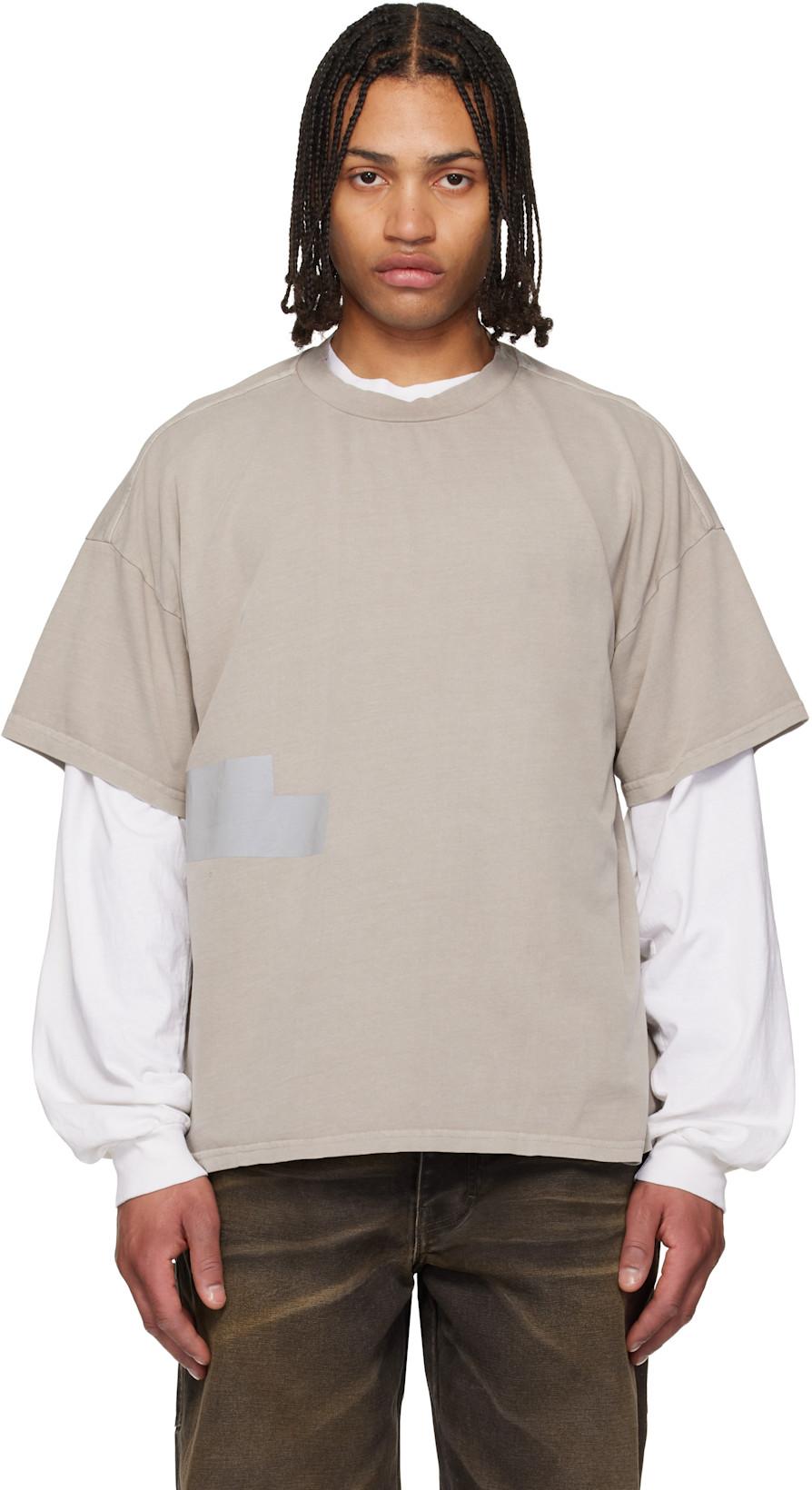 Taupe Taped Patch T-shirt by ALEXANDER DIGENOVA