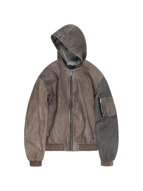 hoodied leather bomber jacket by ALEXANDER DIGENOVA