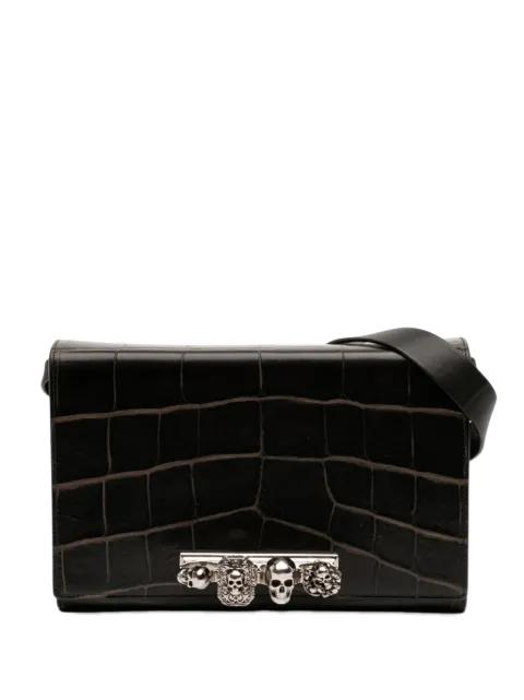 2018 Mini Croc Embossed Skull Jeweled crossbody bag by ALEXANDER MCQUEEN 