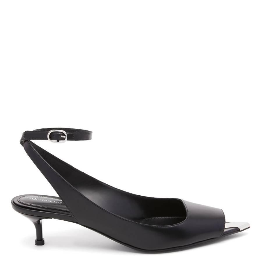 Alexander McQueen Black Leather Punk Ankle Strap Sandals by ALEXANDER MCQUEEN