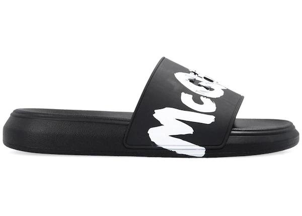Alexander McQueen Grafitti Logo Slide Black White by ALEXANDER MCQUEEN
