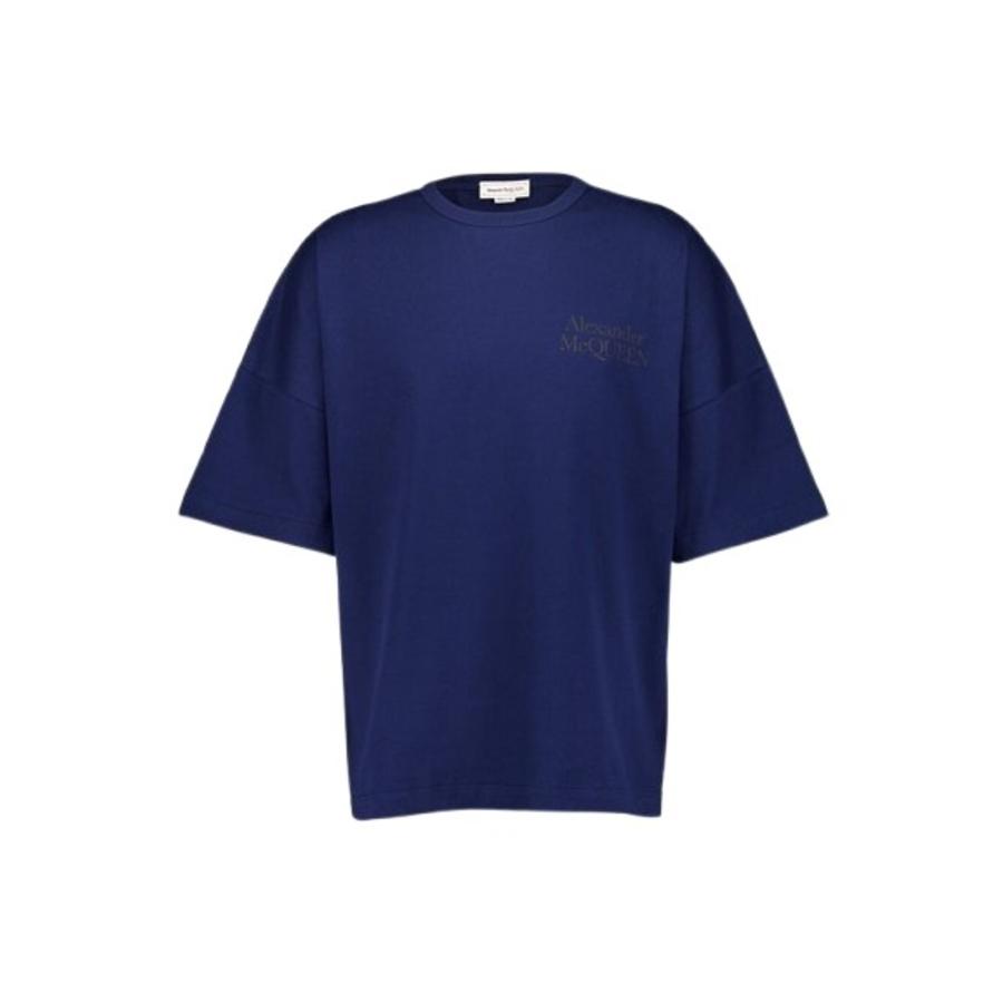 Alexander McQueen Midnight Blue Logo-Print Cotton T-Shirt by ALEXANDER MCQUEEN