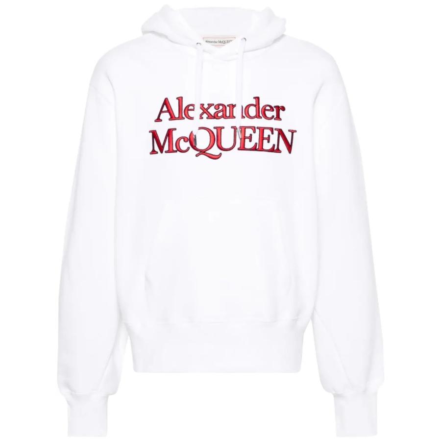 Alexander Mcqueen Mens Optical White Logo-Embroidered Cotton Hoodie by ALEXANDER MCQUEEN