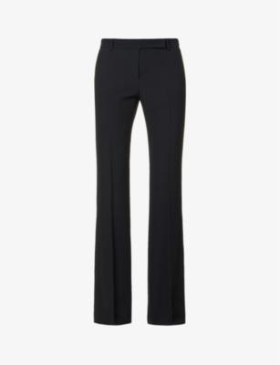 Pressed-crease darted-back boot-cut high-rise crepe trousers by ALEXANDER MCQUEEN Pressed-crease darted-back boot-cut high-rise crepe trousers by ALEXANDER MCQUEEN