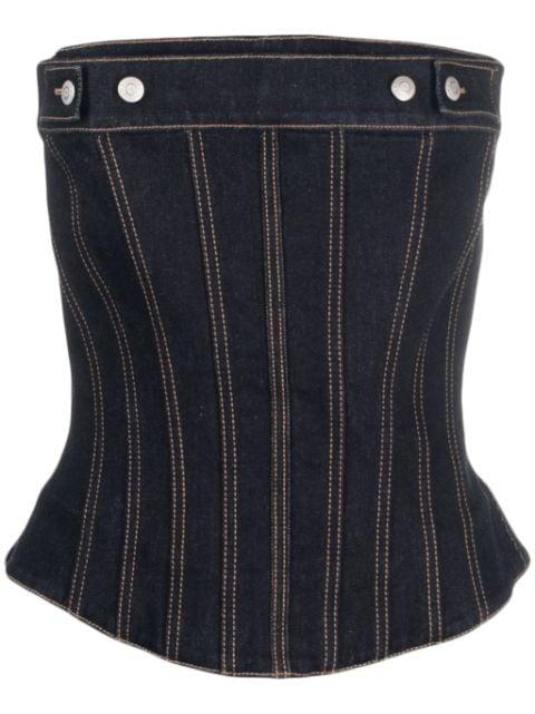 denim bustier top by ALEXANDER MCQUEEN