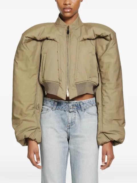 exaggerated-shoulder cropped bomber jacket by ALEXANDER MCQUEEN