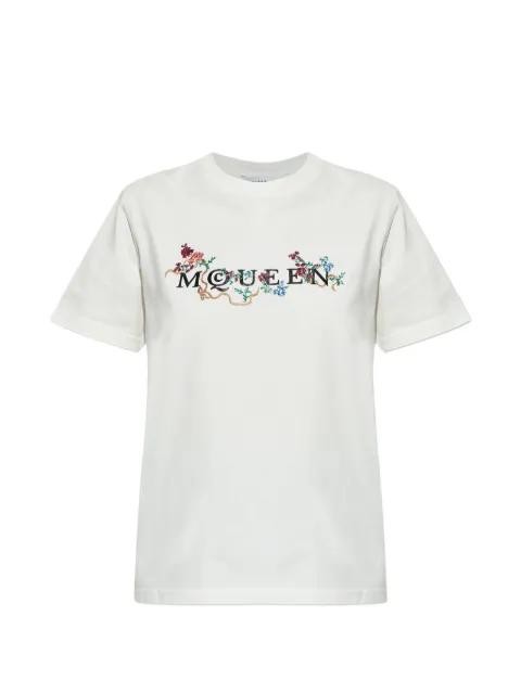 floral-embroidered logo T-shirt by ALEXANDER MCQUEEN