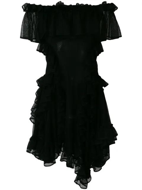 frilled off shoulder asymmetric dress by ALEXANDER MCQUEEN