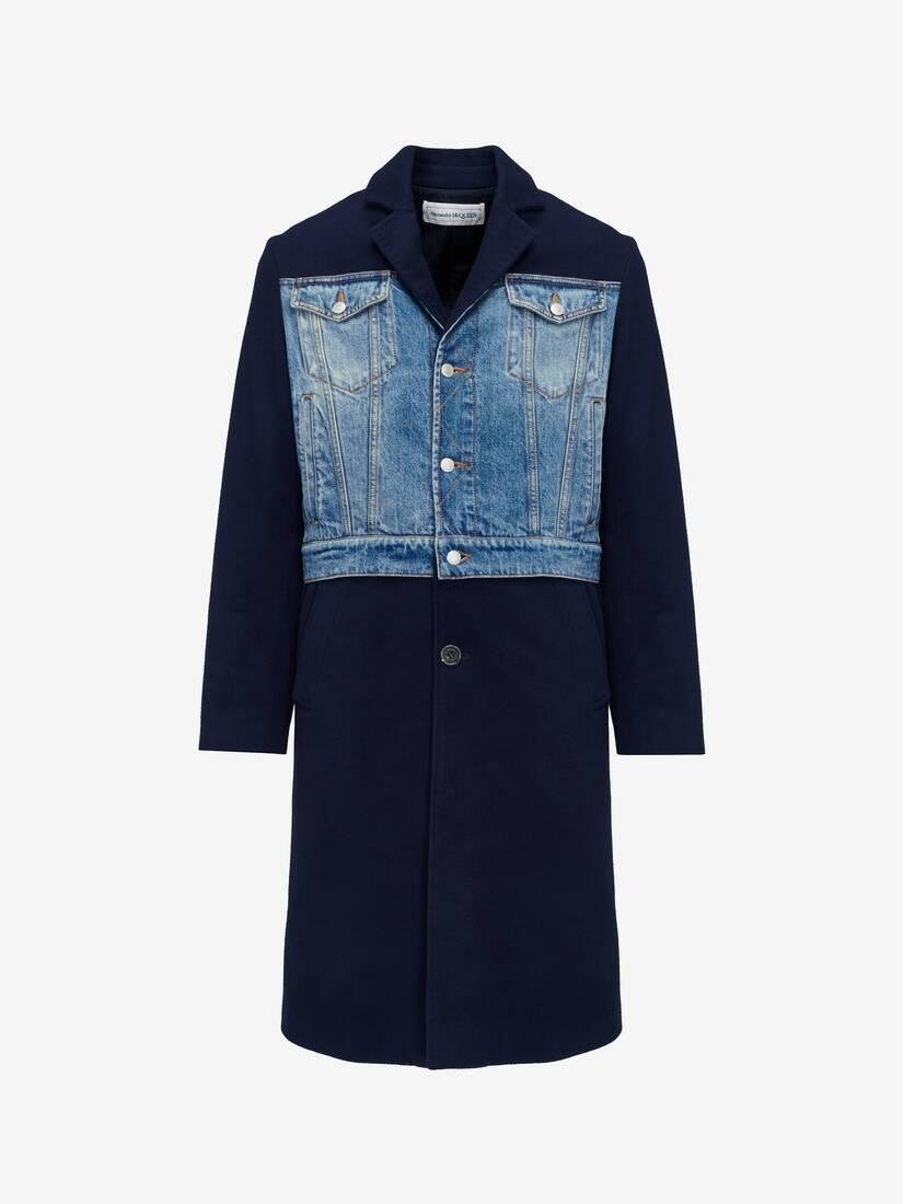 hybrid overcoat in navy/blue washed by ALEXANDER MCQUEEN
