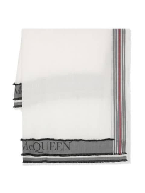 logo-intarsia frayed wool blend scarf by ALEXANDER MCQUEEN