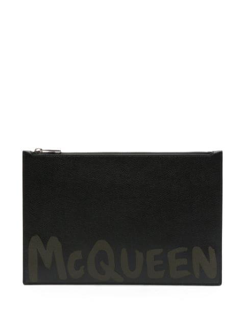 logo-print leather clutch bag by ALEXANDER MCQUEEN