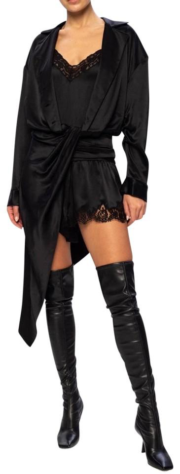 Alexander Wang Black Draped Pj Slip Hybrid with Lace Romper