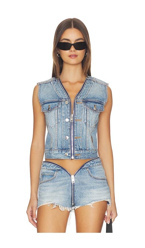 Alexander Wang Dipped V Trucker Vest in Blue by ALEXANDER WANG