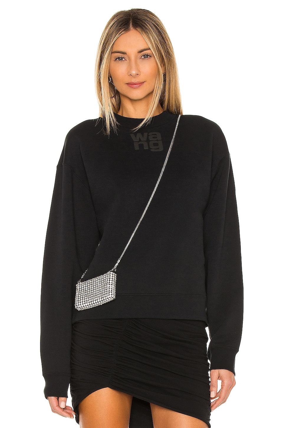 Alexander Wang Essential Terry Crew Sweatshirt W/ Puff Paint Logo in Black by ALEXANDER WANG