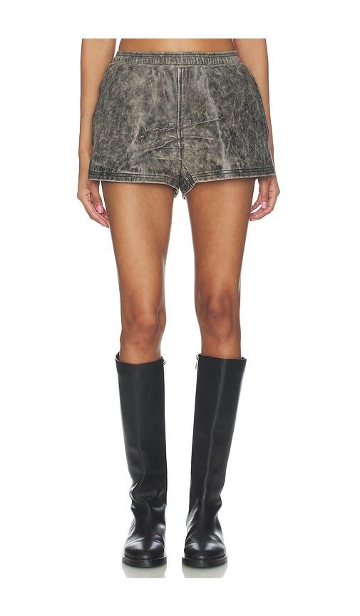 Alexander Wang Mid Rise Leather Mini Short in Charcoal by ALEXANDER WANG