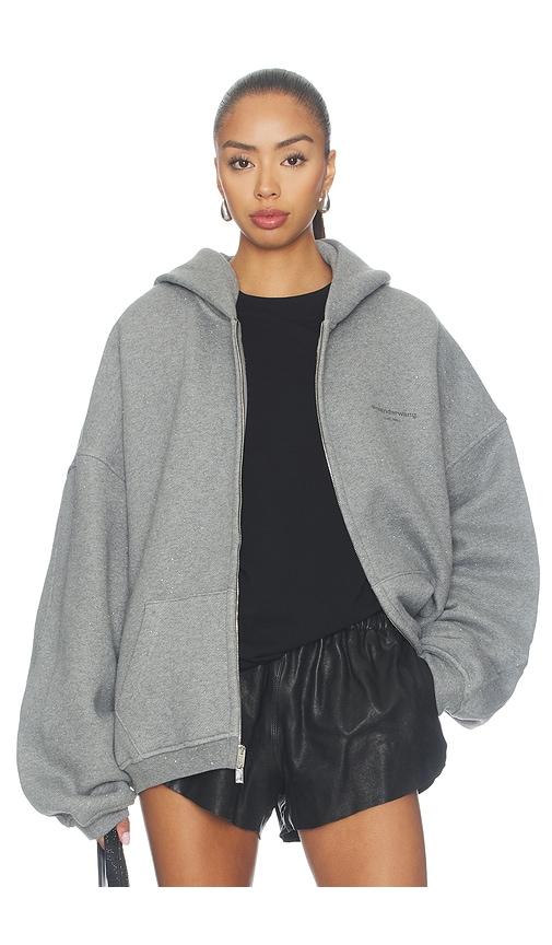 Alexander Wang Oversized Zip-up Hoodie With Allover Hotfix in Grey by ALEXANDER WANG