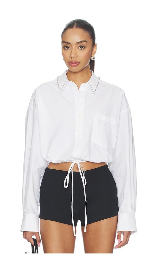 Alexander Wang Wrap Shirt With Crystal Stud Collar in White by ALEXANDER WANG